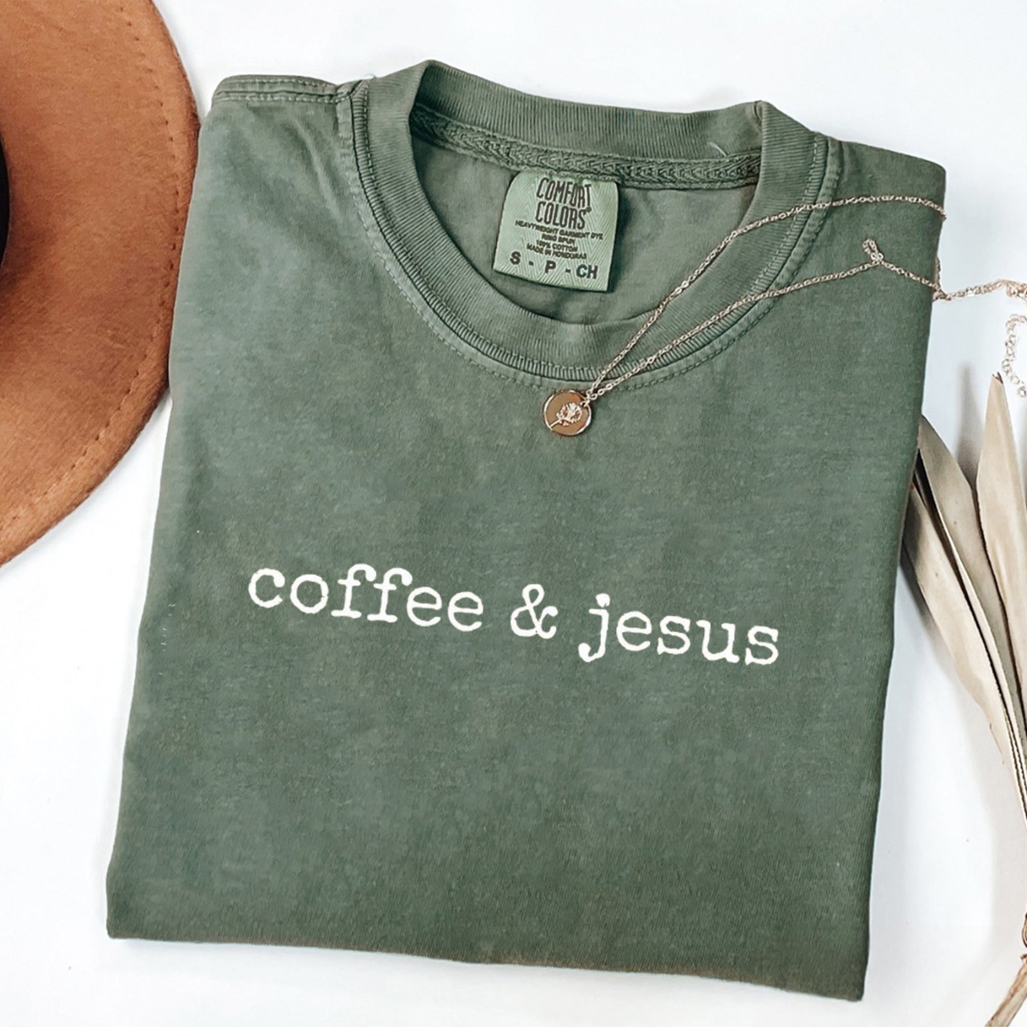 Comfort Colors® Coffee and Jesus Shirt, Christian Graphic Tee, Faith and Caffeine Shirt, Bible Verse Inspired Shirt, Trendy Religious Shirt